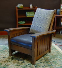 L. & J. G. Stickley Slant Arm Morris Chair with slats to the floor and thru tenons
